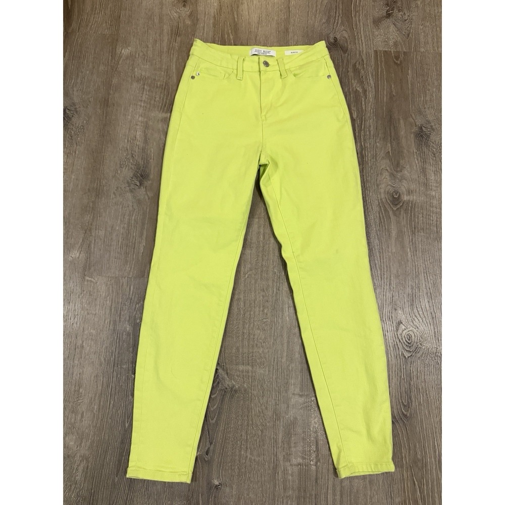 Judy Blue Neon Yellow Jeans Womens 3/26 Slim Fit Neon Stretch Denim